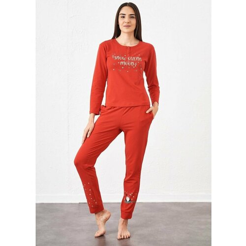 фото Пижама relax mode, лонгслив, брюки, длинный рукав, размер 46/48, красный