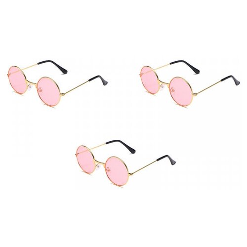 Очки круглые Джона Леннона розовые взрослые (Набор 3 шт.) очки круглые джона леннона черные тишэйды имиджевые для селфи солнцезащитные хиппи взрослые набор 3 шт