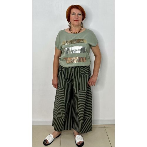 фото Брюки кюлоты , размер 48-52, черный, зеленый frizzante