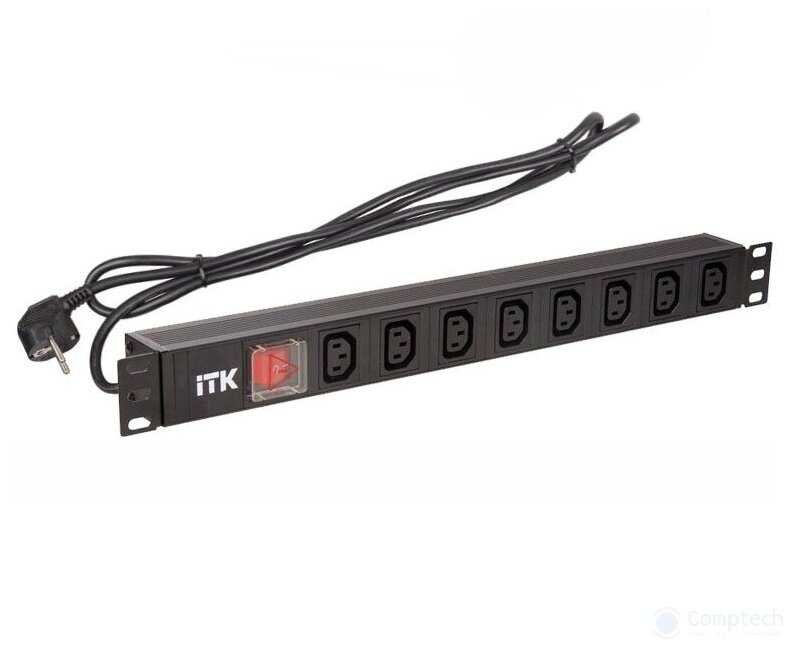 PH12-8C131 ITK PDU Блок: 8 розеток C13 с LED выкл.,1U, шнур 2м, вилка, немецкий стандарт IEK - фото №2