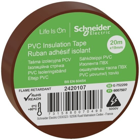 Изолента Systeme Electric (schneider Electric) SCHNEIDER ELECTRIC ПВХ 19мм х 20м, коричневый (2420107)