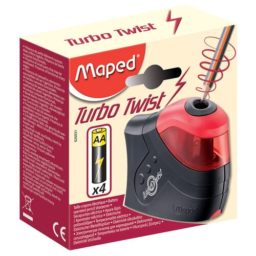 Точилка электрическая MAPED (Франция) «Turbo Twist», с контейнером, питание 4 батарейки AA, 026031