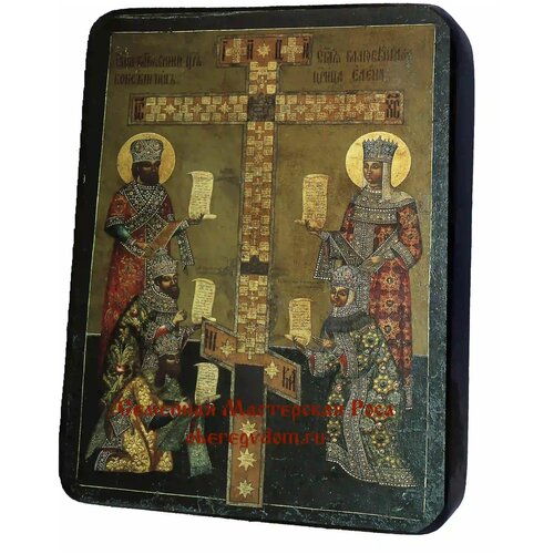 Освященная икона на дереве ручной работы - Поклонение кресту, арт И1234 / 15x20х3 см