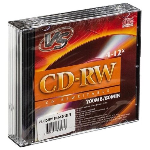 Диск VS CD-RW 80 4-12x SL/5 оптический диск cd rw vs 700mb 4 12x slim case 1шт vscdrwsl01