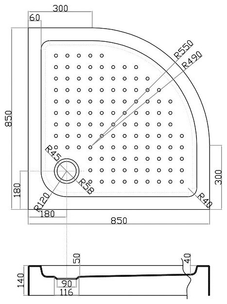 Акриловый поддон Cezares TRAY-A-R-85-550-15-W - фотография № 6