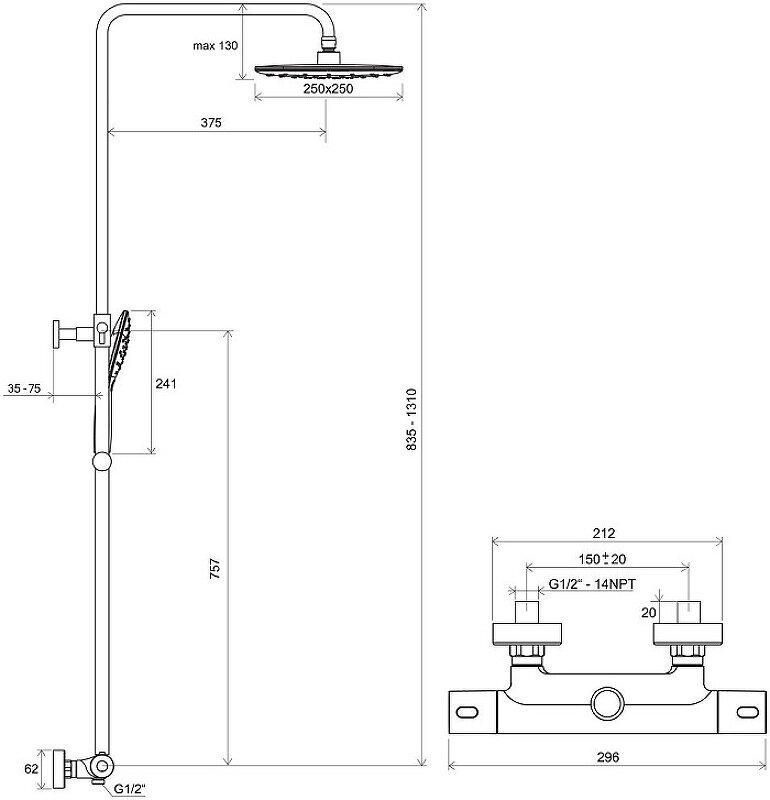 Termo 300 TE 093.00/150 X070099 Смеситель для душа (1/2", двухзахватный, термостат, картридж) Ravak - фото №16