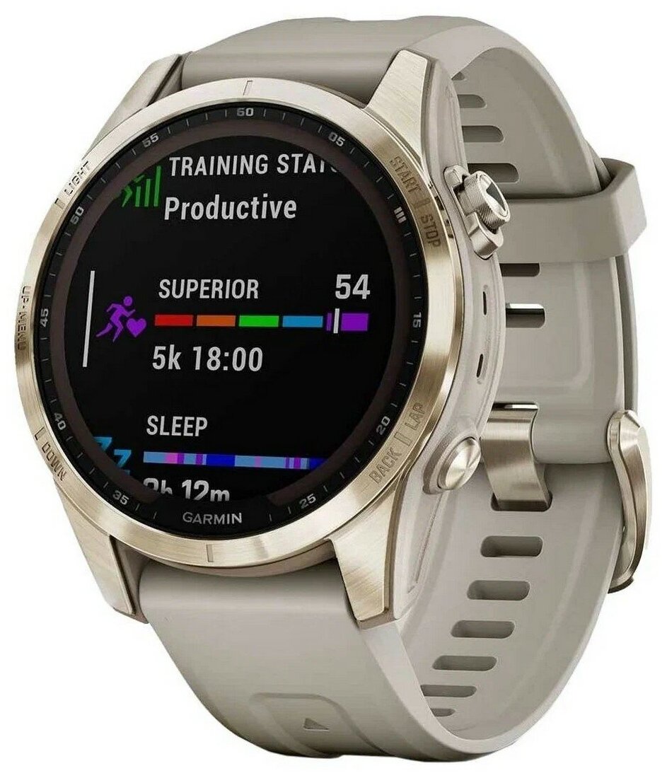 Умные часы Garmin Fenix 7S Sapphire Solar 42mm Cream Gold, с бежевым ремешком