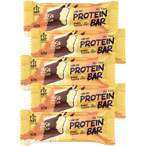 Fit Kit, Protein BAR, 5шт по 60г (Манго-маракуйя) protein bar ассорти всех вкусов 10шт по 60г