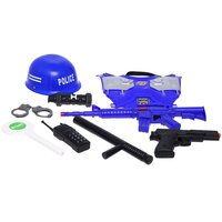 Набор полицейского "Защитник", 9 предметов: автомат, жилет, пистолет, граната, рация, каска, наручники, цвет синий