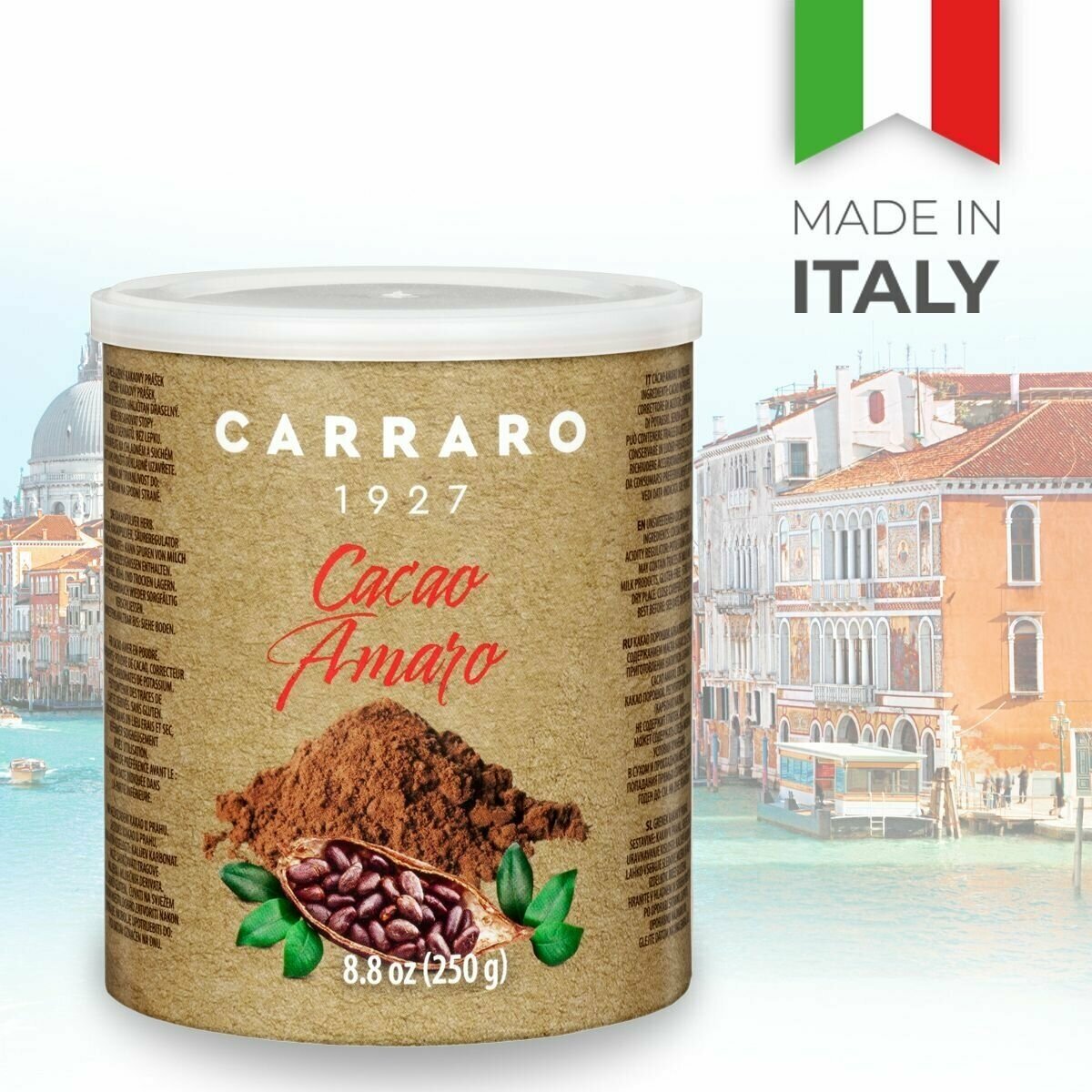 Растворимое какао Carraro Cacao Amaro в банке, 250 гр - фотография № 1