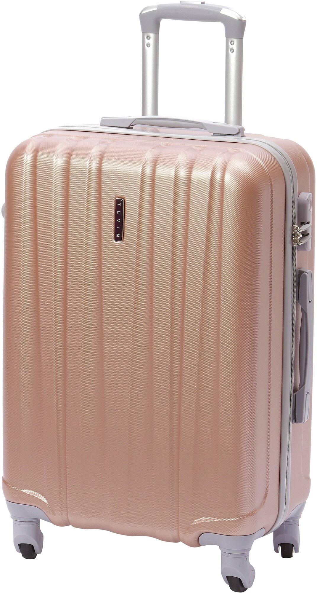 Чемодан на колесах дорожный средний багаж для путешествий женский m TEVIN размер М 64 см 62 л легкий 3.2 кг прочный abs (абс) пластик Розовый