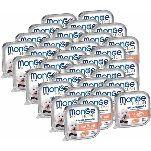 Monge Dog Fresh консервы для собак лосось 100г х 32 шт. monge dog fresh полнорационный влажный корм для собак с ягненком кусочки в паштете в ламистерах 100 г