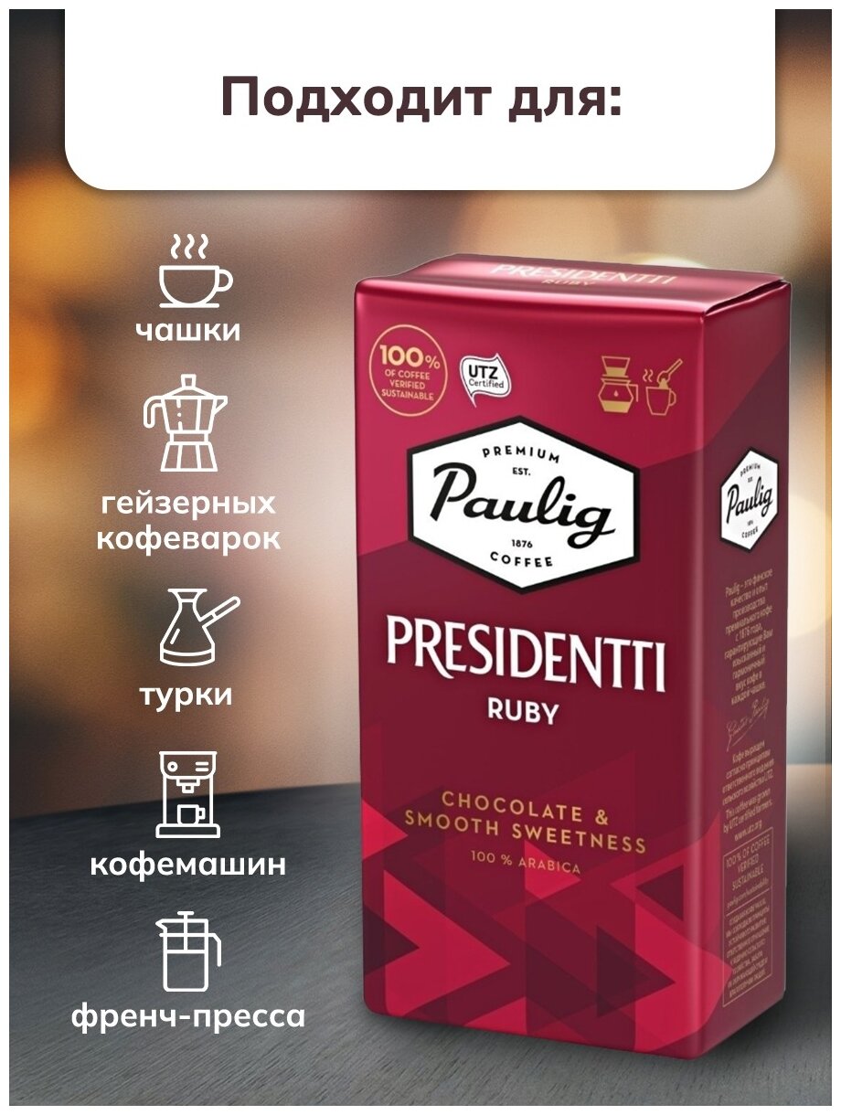 Кофе молотый Paulig Presidentti Ruby, 250 г, вакуумная упаковка, 3 уп. - фотография № 4