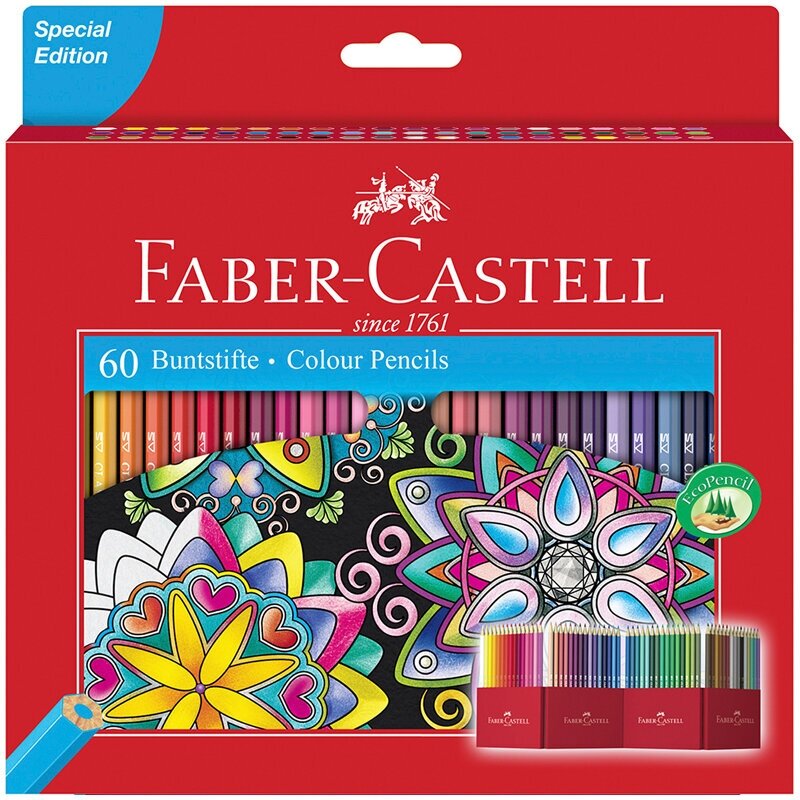 Карандаши цветные Faber-Castell, 60 цветов, заточенные, картонная подставка