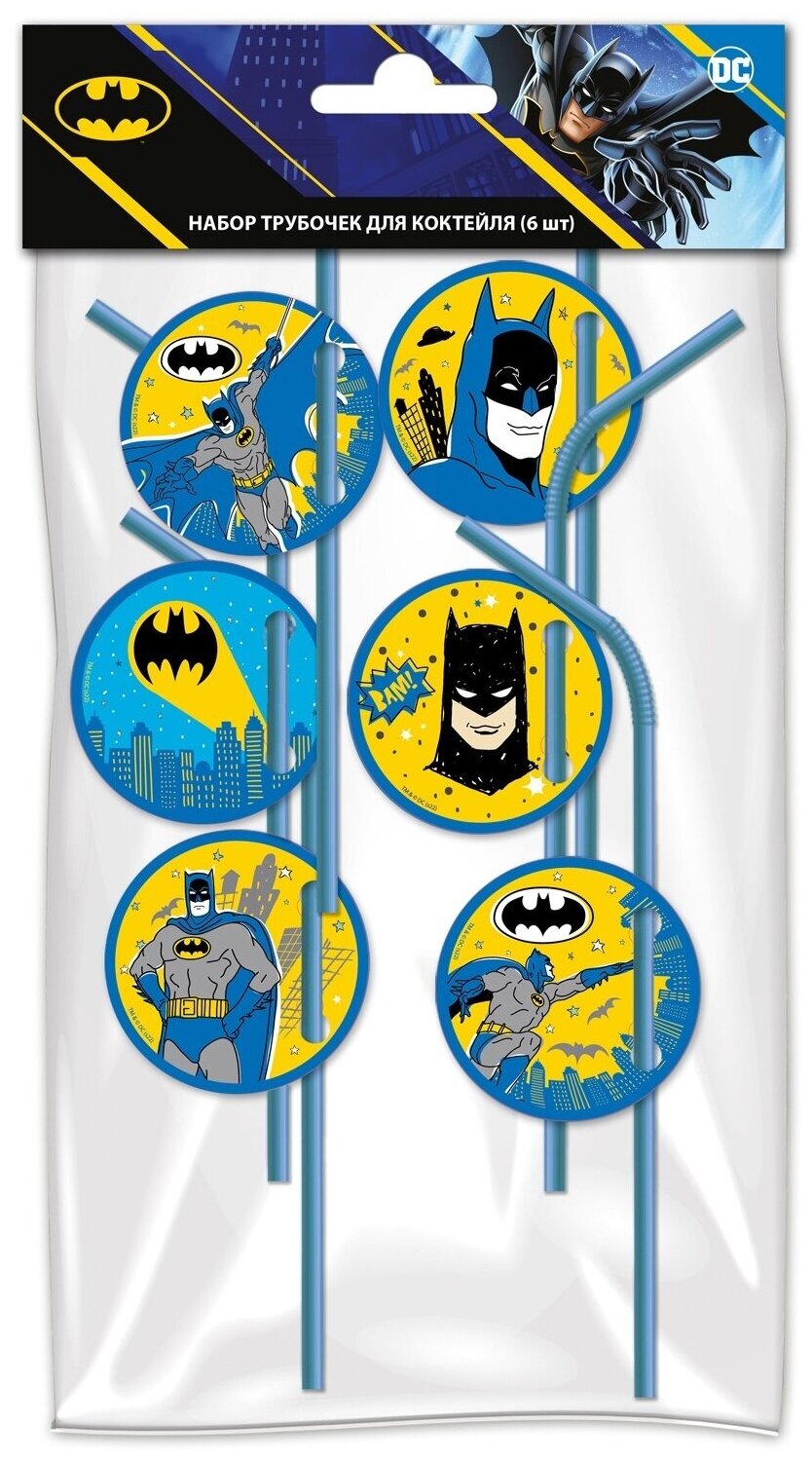 Трубочки для коктейля ND Play Batman, желтый, 6 шт, в пакете (303420)
