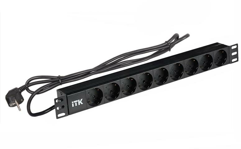 PH22-9D1-P ITK PDU 9 розеток DIN49440 (нем. cтанд.) 1U, шнур 2м вилка DIN49441 (нем. станд.), профиль из ПВХ, черный IEK - фото №3