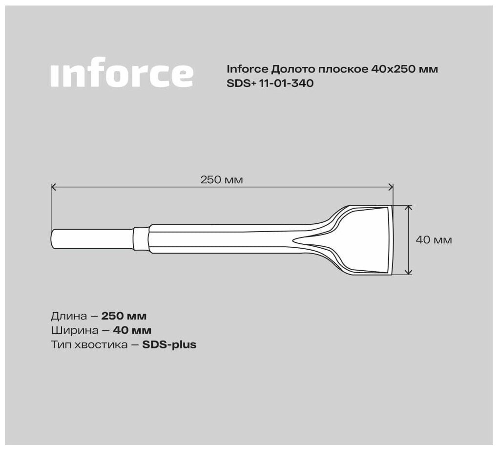 Долото плоское (40х250: SDS+) Inforce 11-01-340 15911455