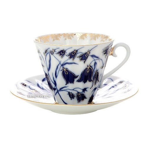 Чашка с блюдцем чайная форма "Лучистая", рисунок "Колокольчики", Императорский фарфоровый завод