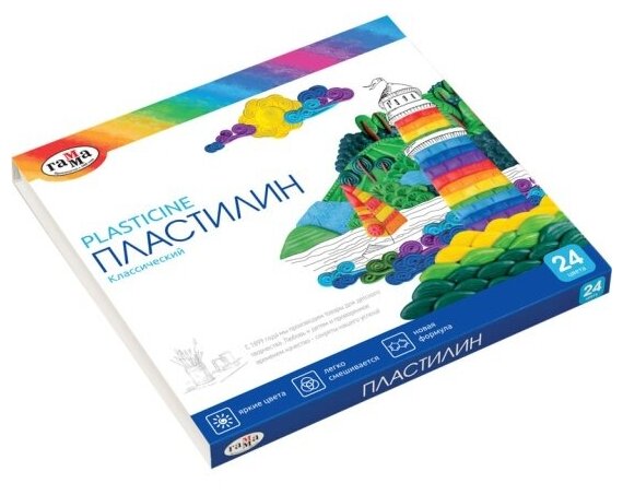 Пластилин Гамма "Классический", 24 цвета, 480г, со стеком, картон