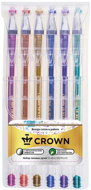 Набор гелевых ручек Crown Hi-Jell Metallic (0.5мм, металлик) 6шт, 24 уп. (HJR-500GSM/6)