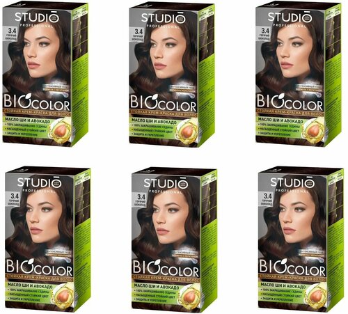 Крем-краска для волос Studio (Студио) Professional BIOcolor, тон 3.4 - Горячий шоколад х 6шт