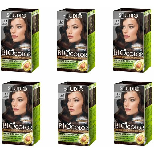Крем-краска для волос Studio (Студио) Professional BIOcolor, тон 3.4 - Горячий шоколад х 6шт крем краска для волос studio студио professional biocolor тон 1 0 черный х 6шт