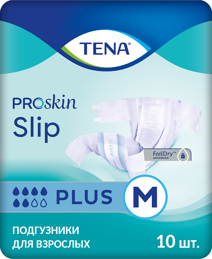 Tena Slip Plus Подгузники для взрослых дышащие размер M 10 шт