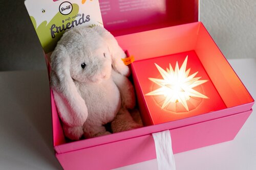 Подарочный набор розовый с мягкой игрушкой STEIFF Кролик Хоппи и Звездой Гернгута
