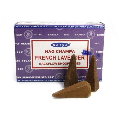 NAG CHAMPA FRENCH LAVENDER Backflow Dhoop Cones, Satya (НАГ чампа французская лаванда благовония пуля стелющийся дым, Сатья), уп. 10 конусов. ароматические благовония пуля satya сатья французская лаванда french lavender стелющийся дым 10 шт