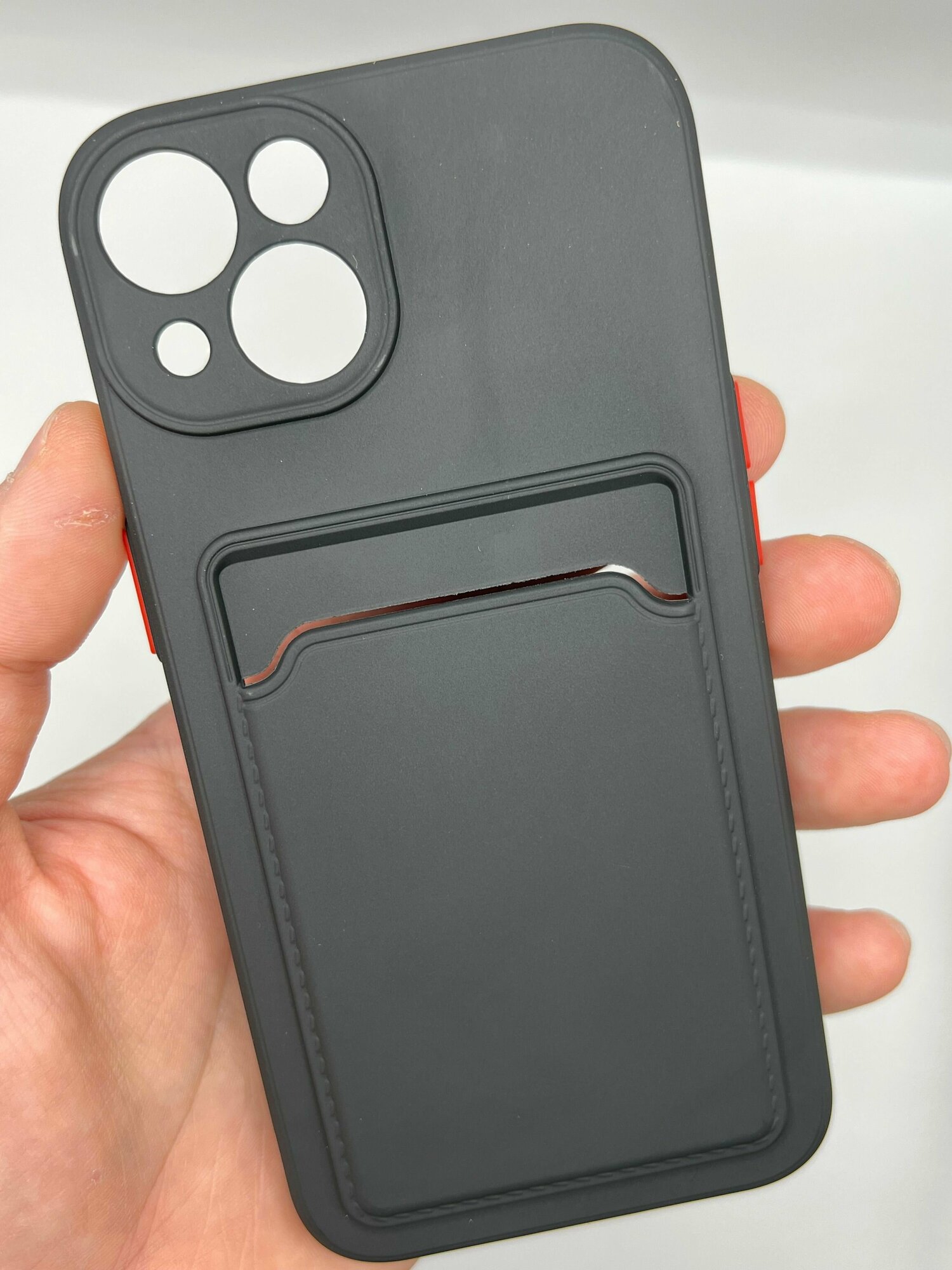 Чехол для Apple iPhone 13 с защитой камеры и отделением для карты /черный