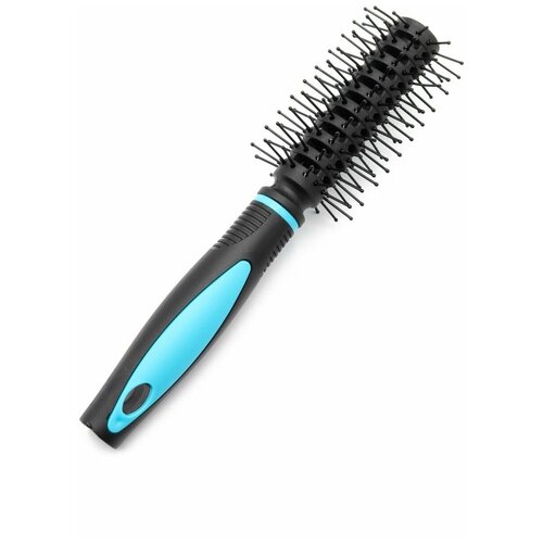 Расческа брашинг для волос, цвет черный с голубой ручкой, длина 22 см, 1 шт.