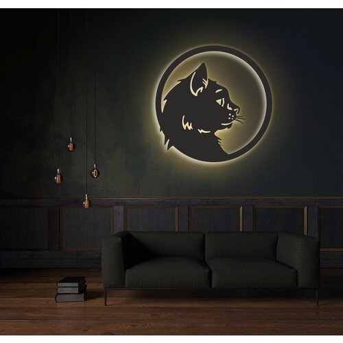 Декоративное панно на стену с желтой подсветкой 60х60