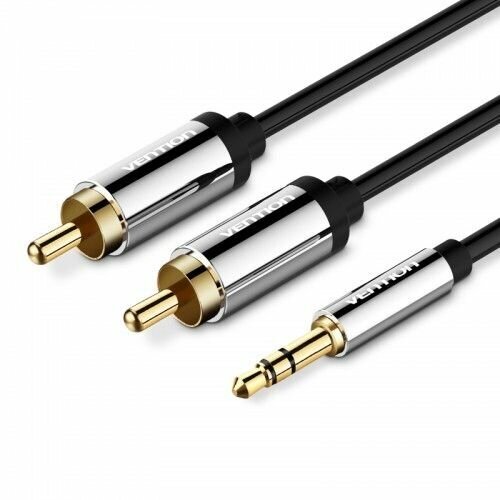 Кабель акустический Vention P550AC500-S Jack 3,5 mm M/2RCA M - 5 м Чёрный кабель vention p550ac200 s