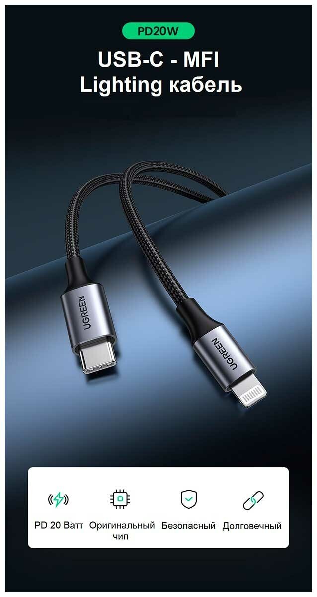 Кабель Ugreen USB C 2.0 - Lighting MFI, 1,5 м (60760) — фото 1