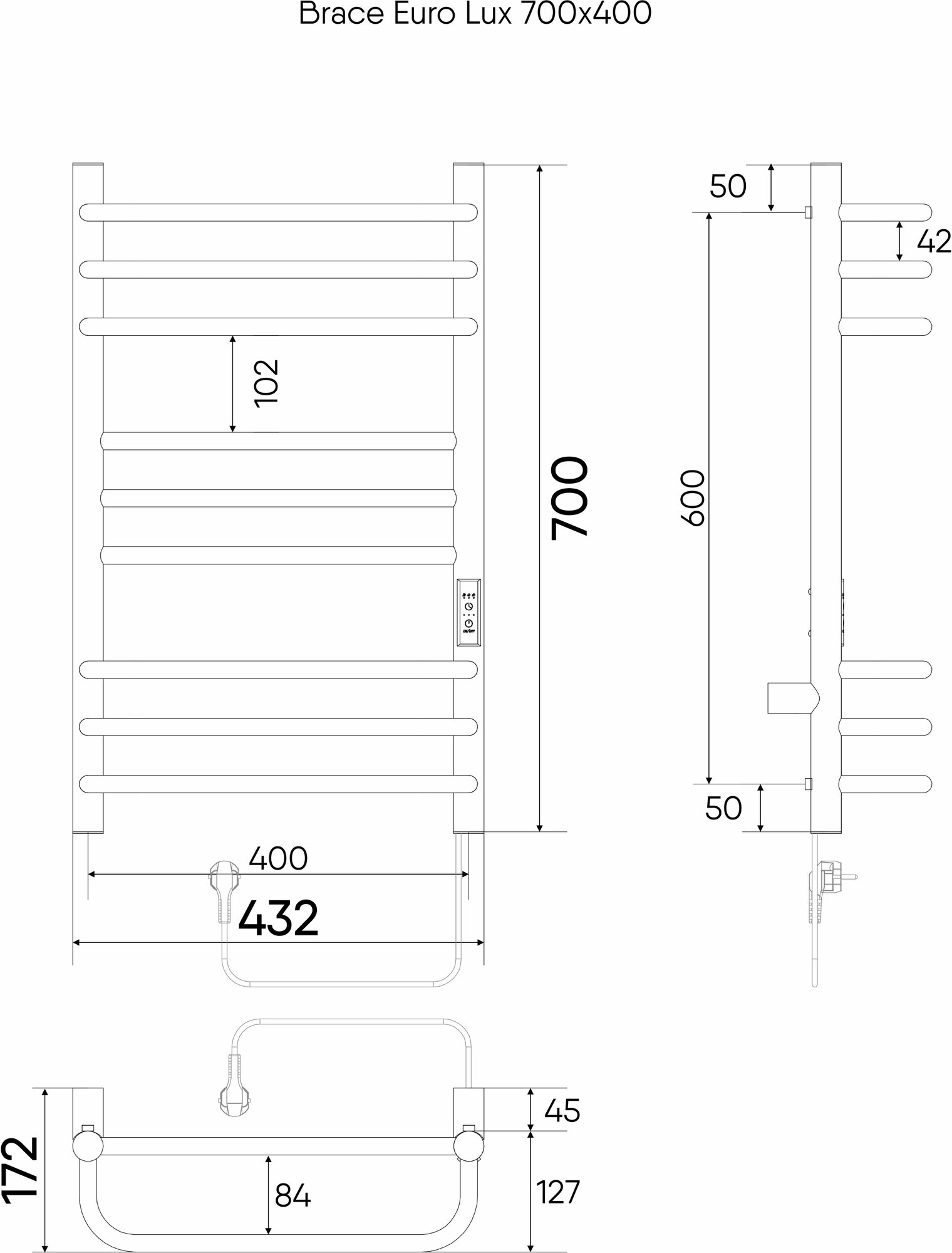 Полотенцесушитель электрический Brace Euro Lux 70/40 таймер, скрытый монтаж, универсально подключение, Черный муар INDIGO - фотография № 10