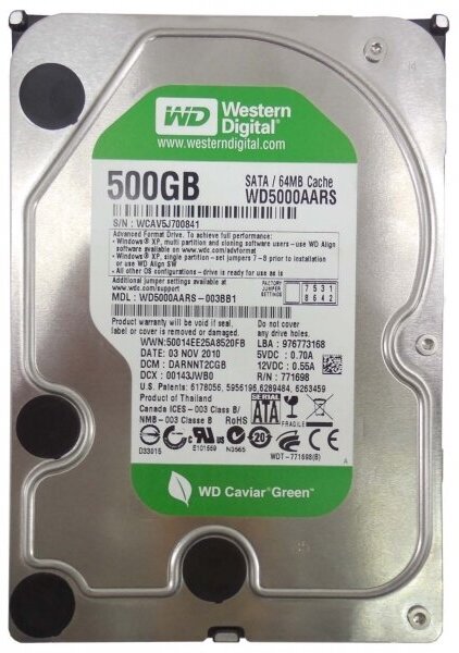 Жесткий диск Western Digital WD5000AARS 500Gb IntelliPower SATAII 3.5" HDD