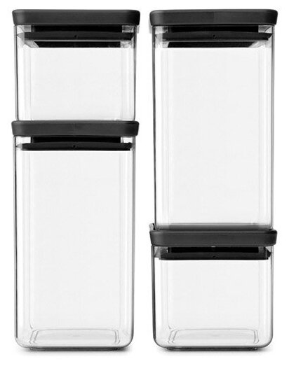 Набор из 4-х контейнеров для сыпучих продуктов прозрачный с черной крышкой, материал пластик, Brabantia, Бельгия, 122422
