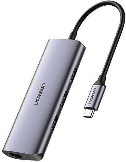 Хаб UGREEN CM252-60718 Type C to 3 USB 3.0 + RJ45(Gigabit), без PD, порт для питания Micro USB, Space Gray