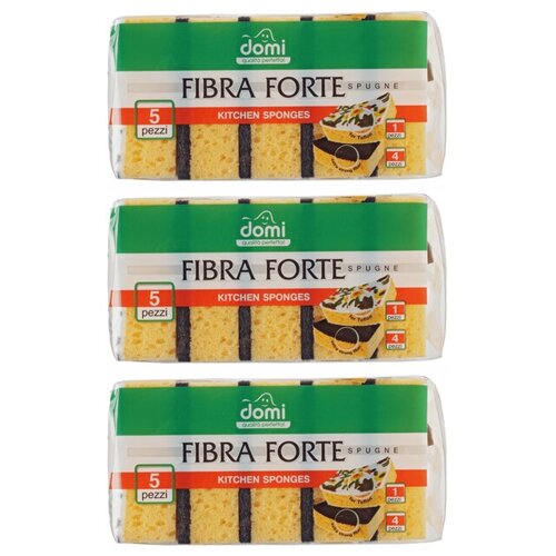 Domi Губки кухонные большие Fibra Forte 5шт (3 уп в наборе)