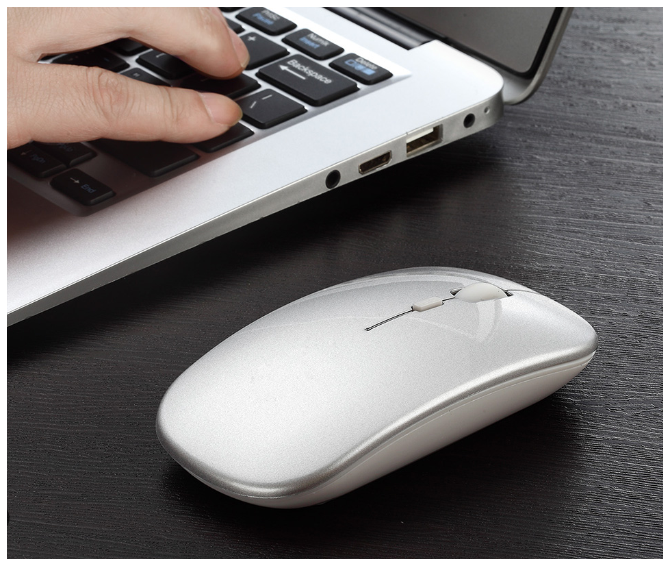 Мышь беспроводная для компьютера и ноутбука пк макбука / Wireless / серебристая
