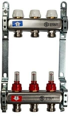 Коллекторная группа для теплого пола STOUT SMS0917 - 1" на 3 контура 3/4"EK (нерж. сталь)