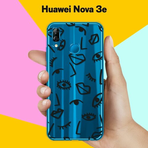 Силиконовый чехол Глаза и губы на Huawei Nova 3e силиконовый чехол на huawei nova 10 хуавей нова 10 красные губы