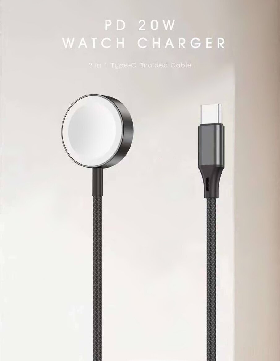 Плетеный надежный кабель Apple Watch, черный, 1м