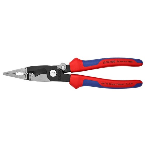 Клещи электромонтажные KNIPEX KN-1392200 6-в-1,200 мм, защёлка-собачка, фосф. ручки бокорезы 180 мм фосфатированные 2 комп ручки knipex