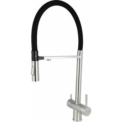 Смеситель для кухни под фильтр, с съемным силиконовым изливом на магните, высокий, поворотный 360 градусов, нержавеющая сталь, черный сатин