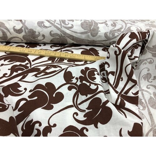 150 см. Ткань лен+хлопок с вензелями для постельного 1 метр