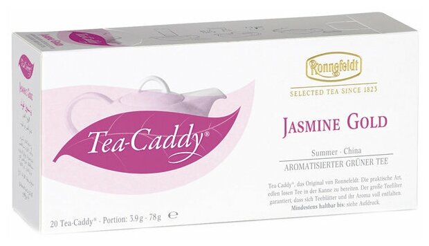 Ronnefeldt Чай Tea-Caddy Jasmin Gold зеленый листовой с жасмином в сашетах на чайник 20 шт. х 3,9г. - фотография № 9