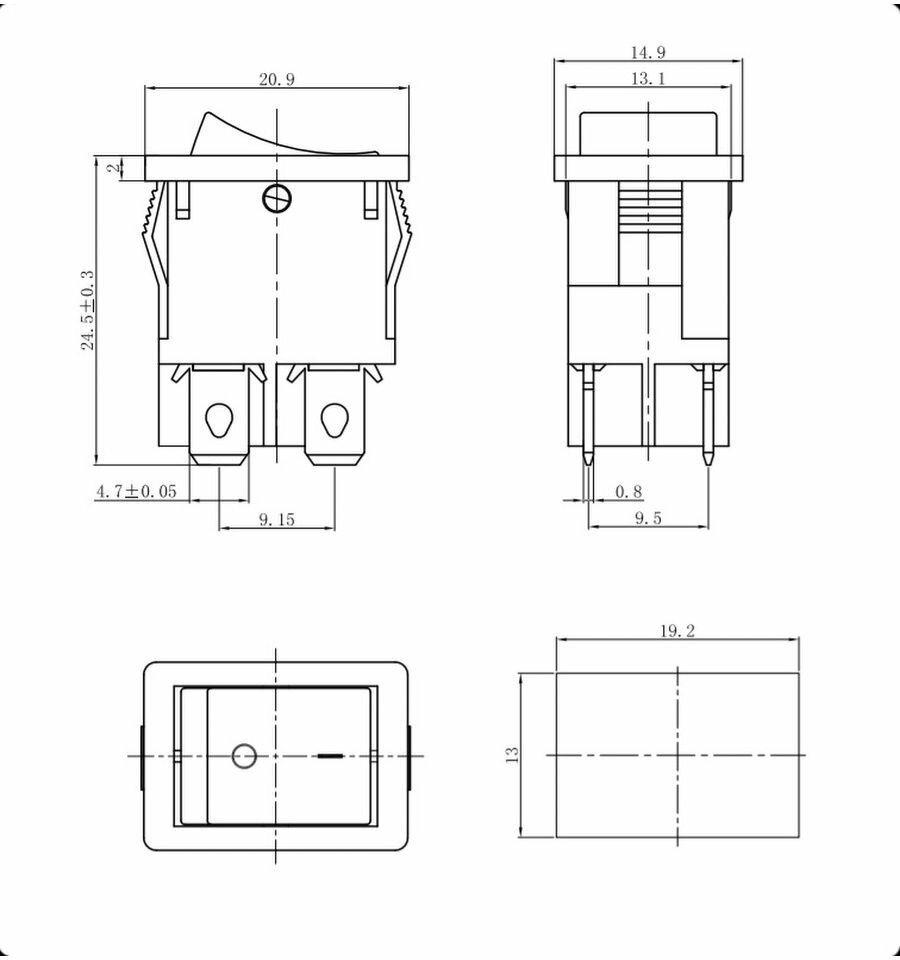 Клавишный переключатель KCD1-201N-4-C3 G/4P, ON-OFF