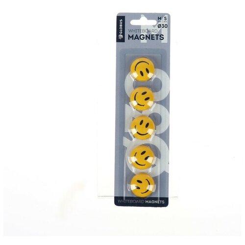 GLOBUS Магниты для досок Смайлики 30 мм, 5 штук, GLOBUS желтые магниты для досок смайлики 20 мм 6 штук globus желтые