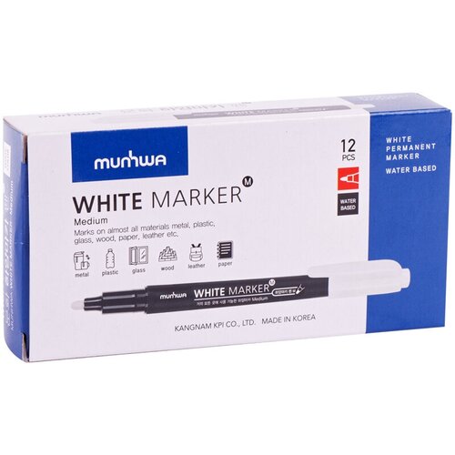 Маркер перманентный (нестираемый) MunHwa (2-4мм, круглый, белый) 12шт. (WPMM-05)